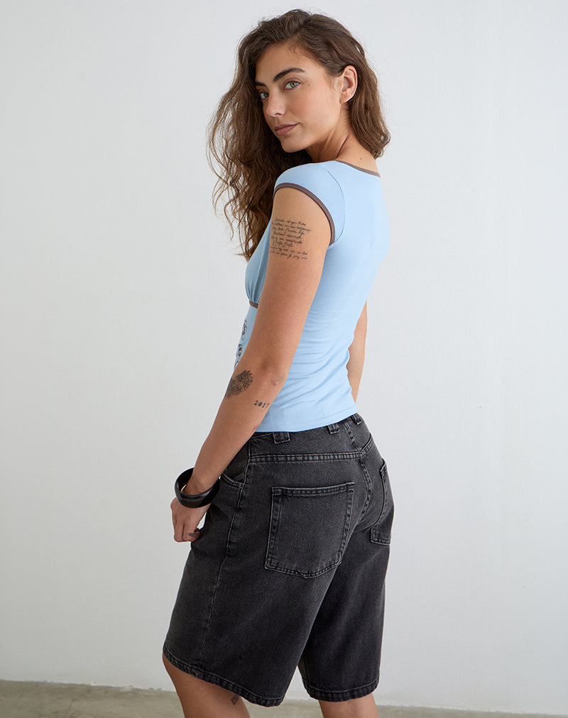 Women's Fashion Bodycon Top with V-Neckline in Blue for Everyday Wear