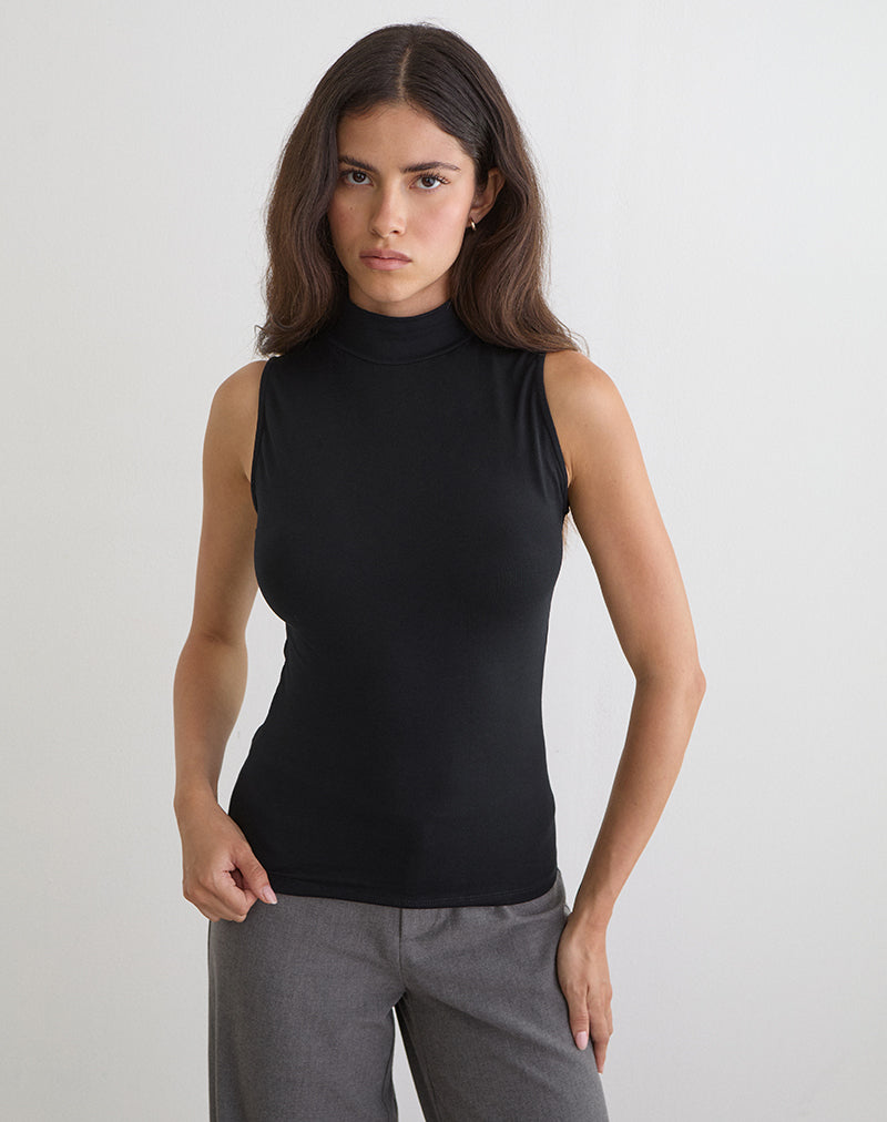 Women's Jersey Sleeveless Vest Top in Black for Everyday Wear