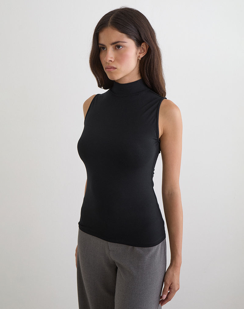Women's Jersey Sleeveless Vest Top in Black for Everyday Wear