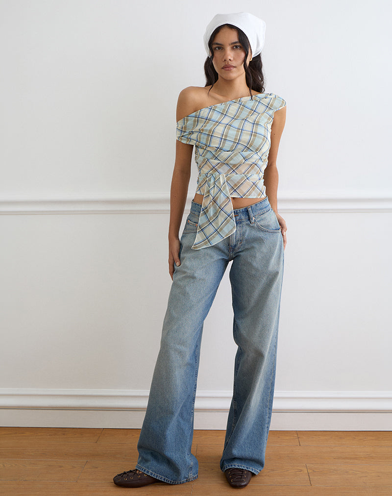 Women's Chiffon Asymmetric Top in Blue for Everyday Wear