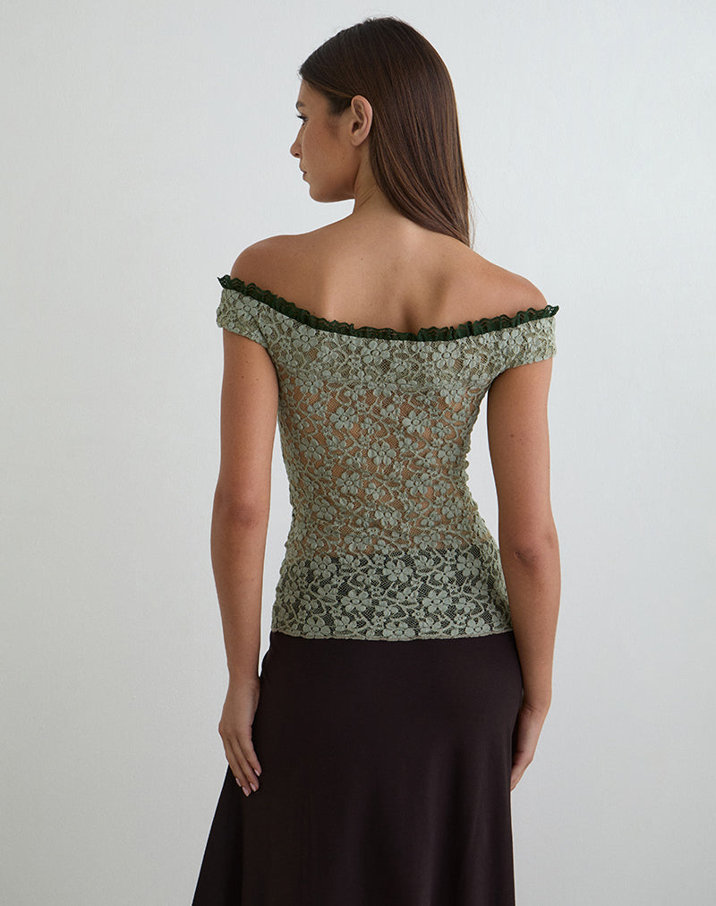 Women's Lace Fashion Top in Green for Everyday Wear