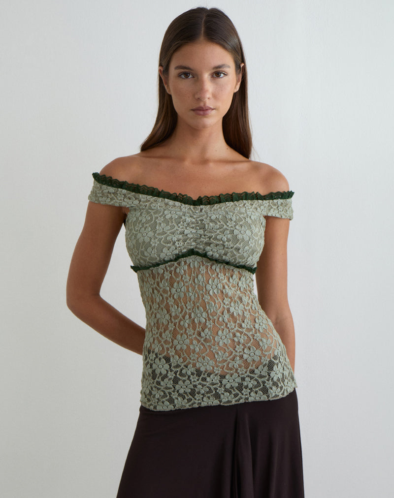 Women's Lace Fashion Top in Green for Everyday Wear