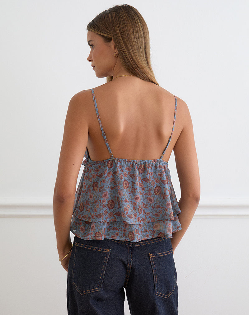 Women's Chiffon Cami Flowy Top in Blue for Everyday Wear