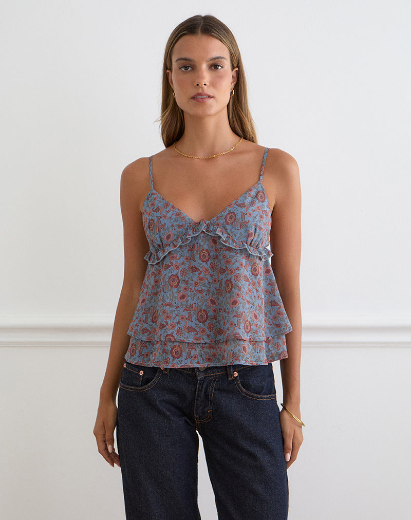 Women's Chiffon Cami Flowy Top in Blue for Everyday Wear