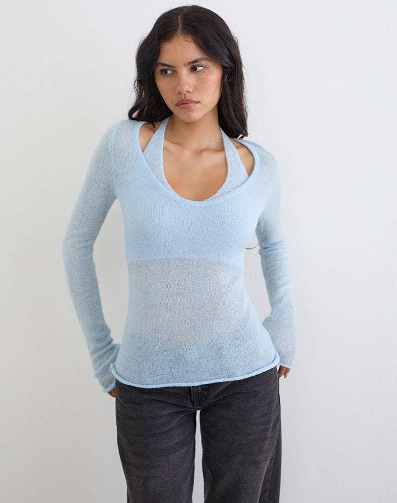 Women's Knit Halterneck Top in Blue for Everyday Wear