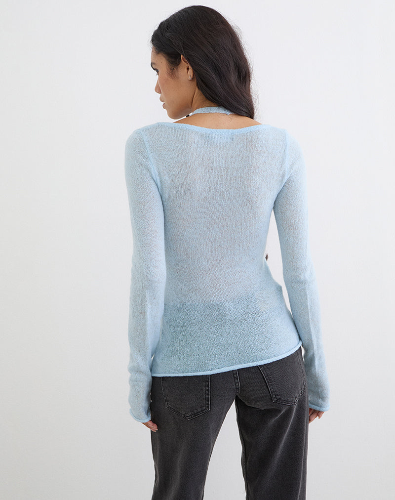 Women's Knit Halterneck Top in Blue for Everyday Wear
