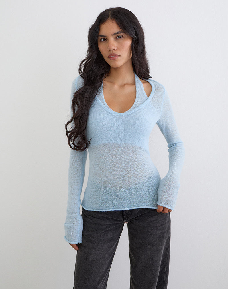 Women's Knit Halterneck Top in Blue for Everyday Wear