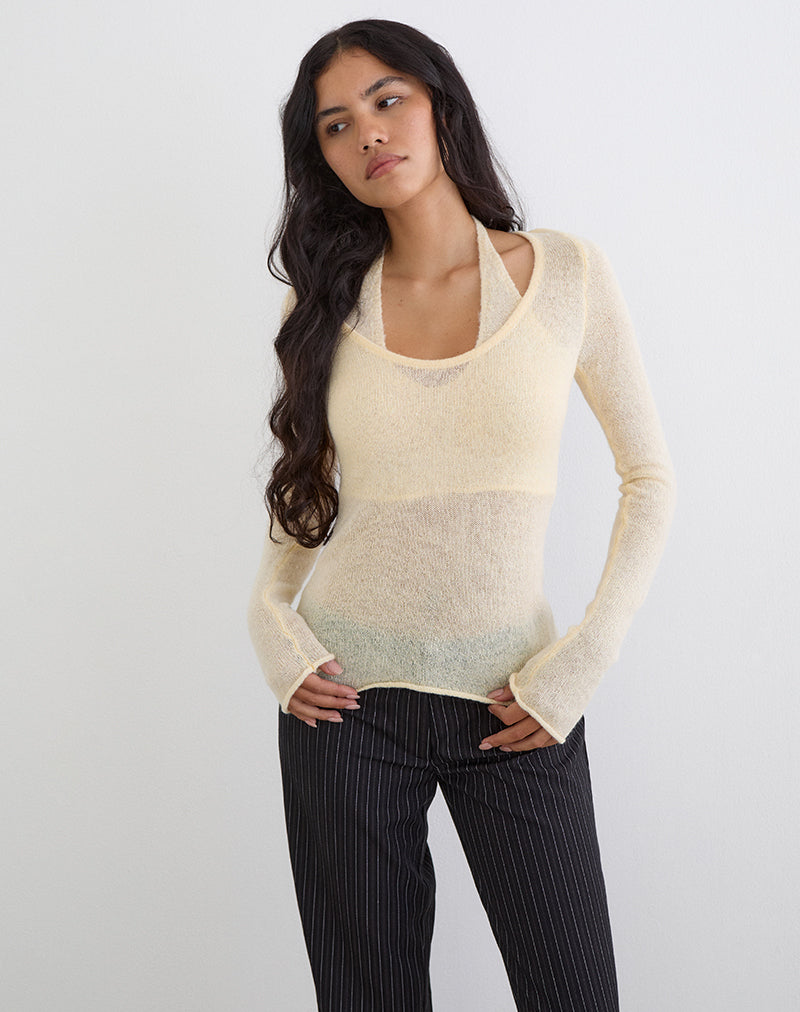 Women's Knit Halterneck Top in Lemon for Everyday Wear