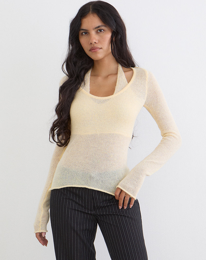 Women's Knit Halterneck Top in Lemon for Everyday Wear