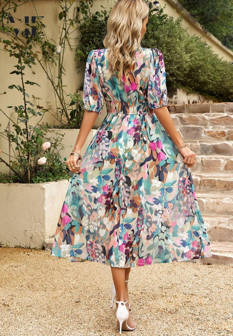 Women's Floral Midi Dress in Floral for Date Night