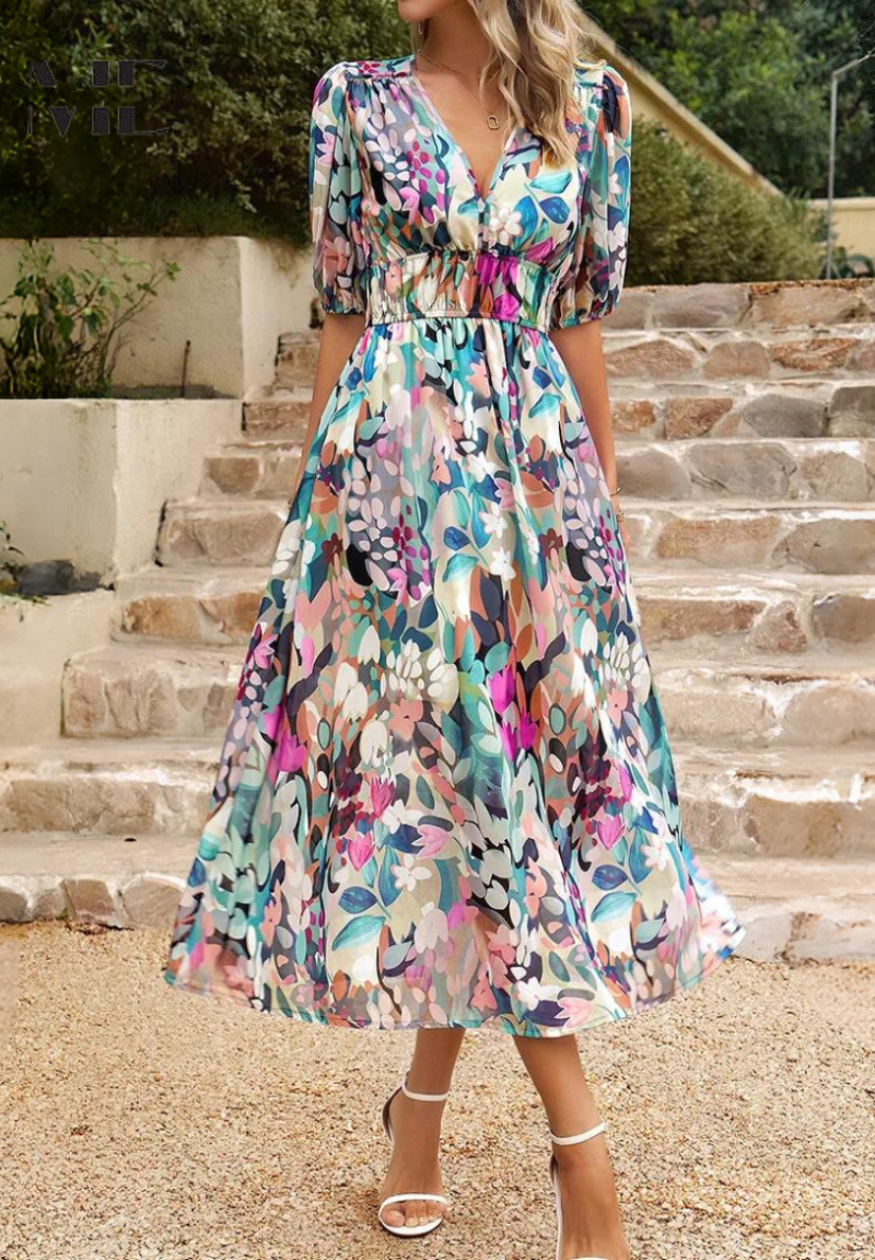Women's Floral Midi Dress in Floral for Date Night