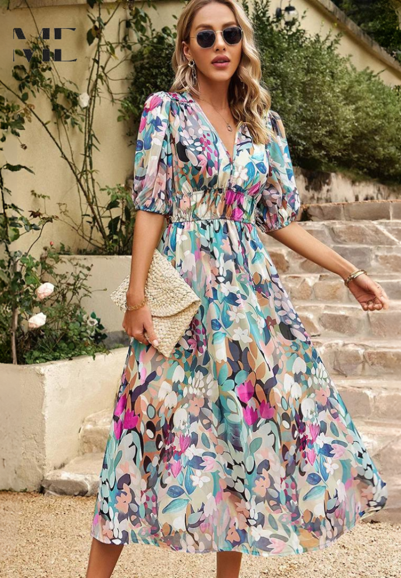 Women's Floral Midi Dress in Floral for Date Night