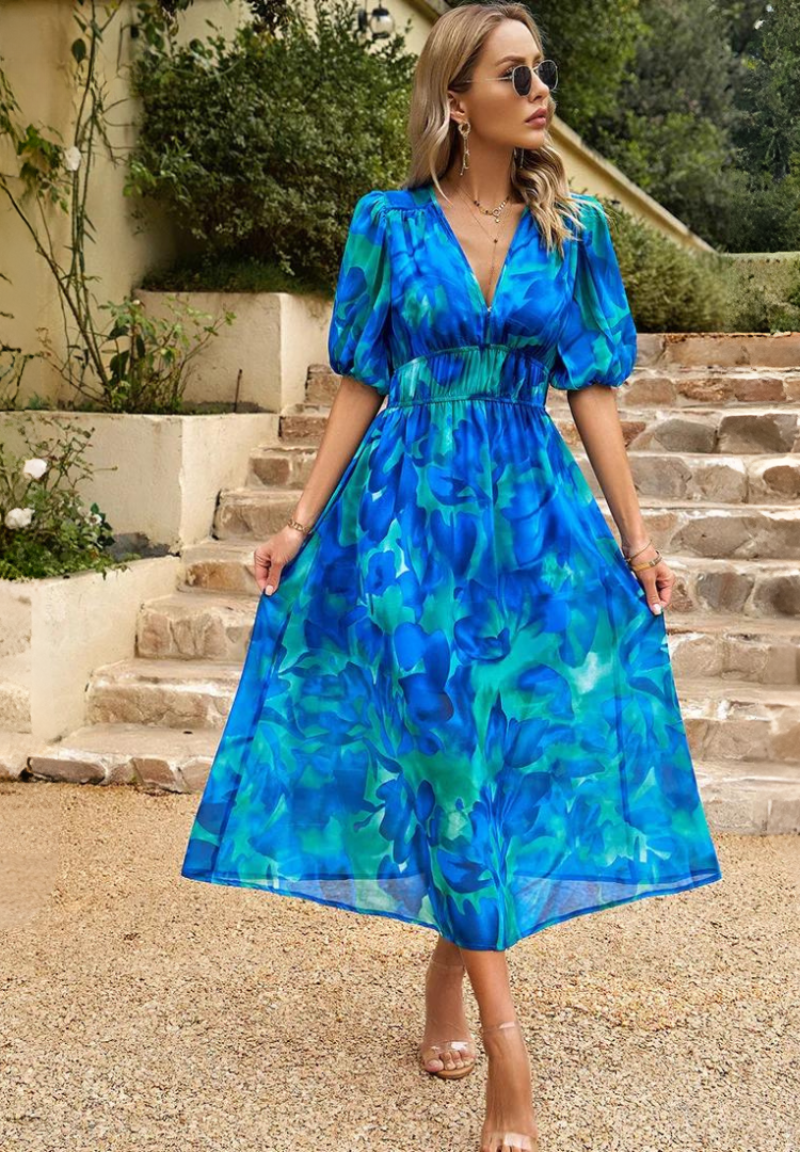 Women's Floral Midi Dress in Floral for Date Night