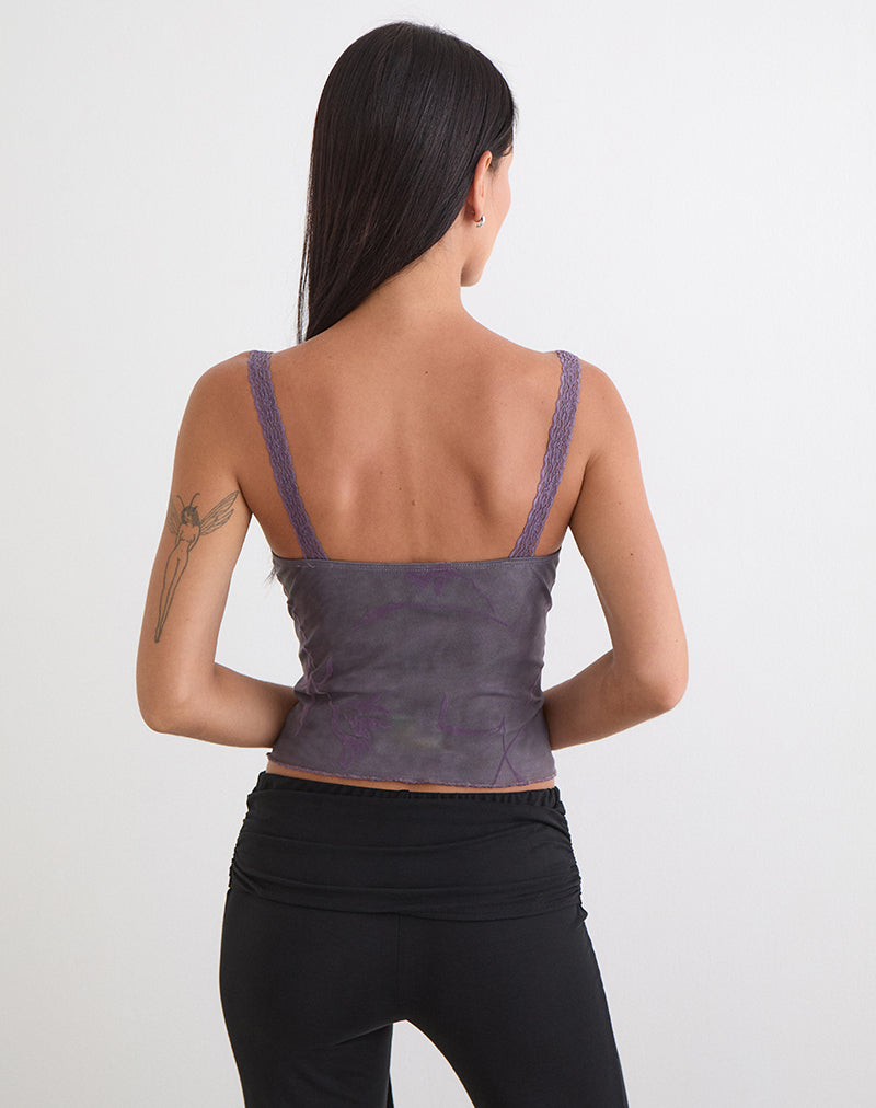 Women's Flock Fabric Cami Bodycon Top in Purple for Everyday Wear