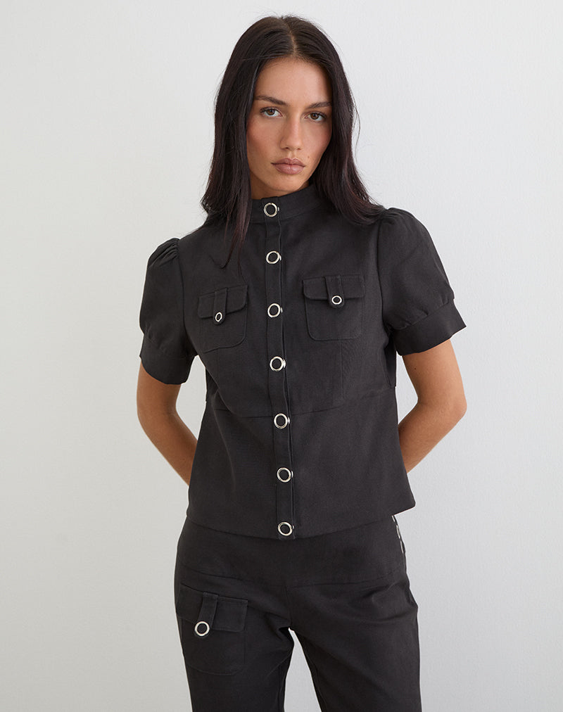 Women's Cotton Twill Fashion Fitted Top in Grey for Everyday Wear