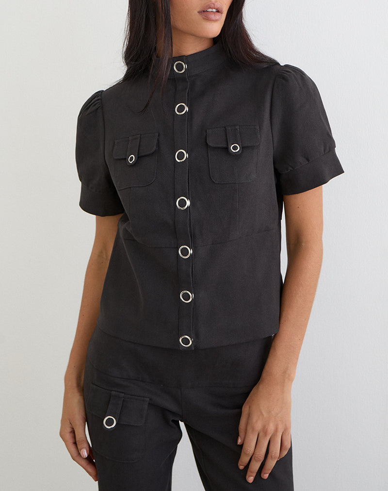 Women's Cotton Twill Fashion Fitted Top in Grey for Everyday Wear