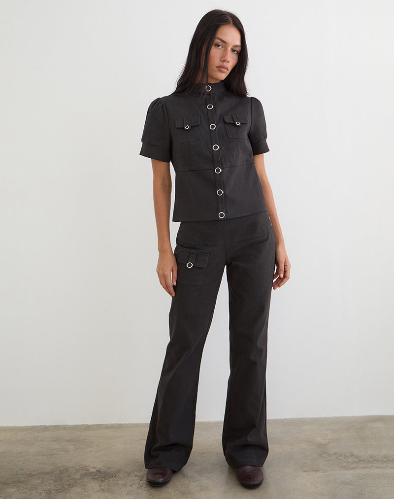 Women's Cotton Twill Fashion Fitted Top in Grey for Everyday Wear