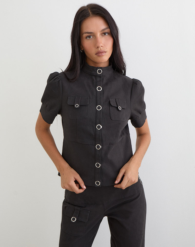 Women's Cotton Twill Fashion Fitted Top in Grey for Everyday Wear