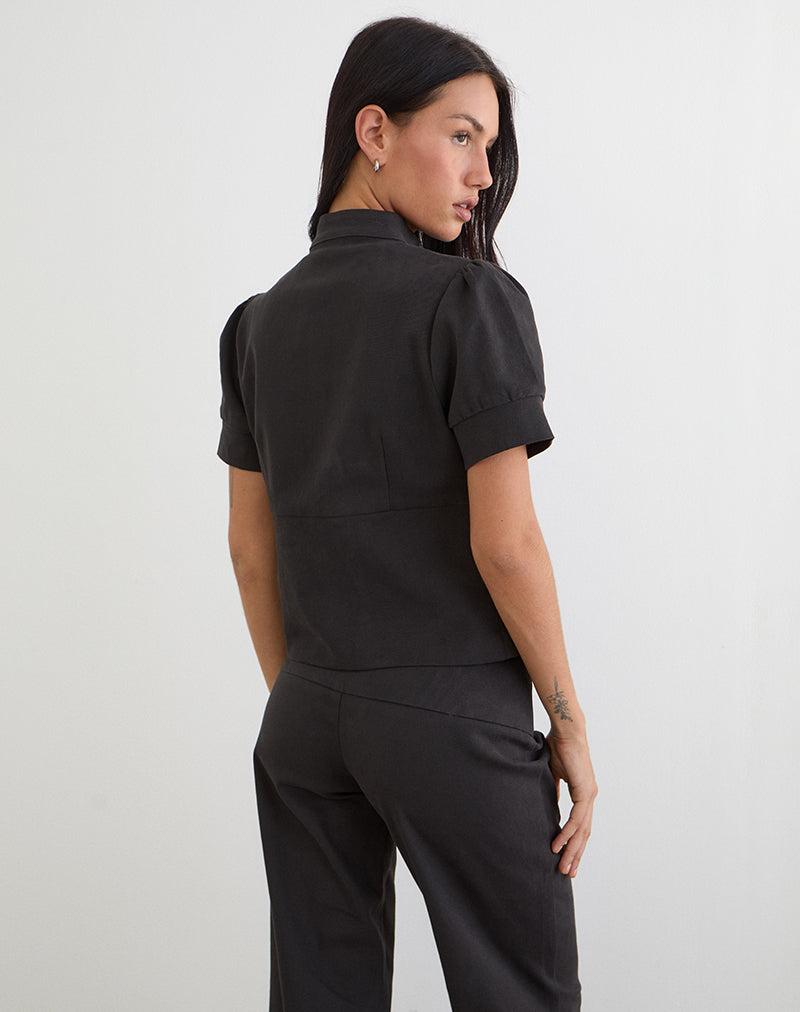 Women's Cotton Twill Fashion Fitted Top in Grey for Everyday Wear