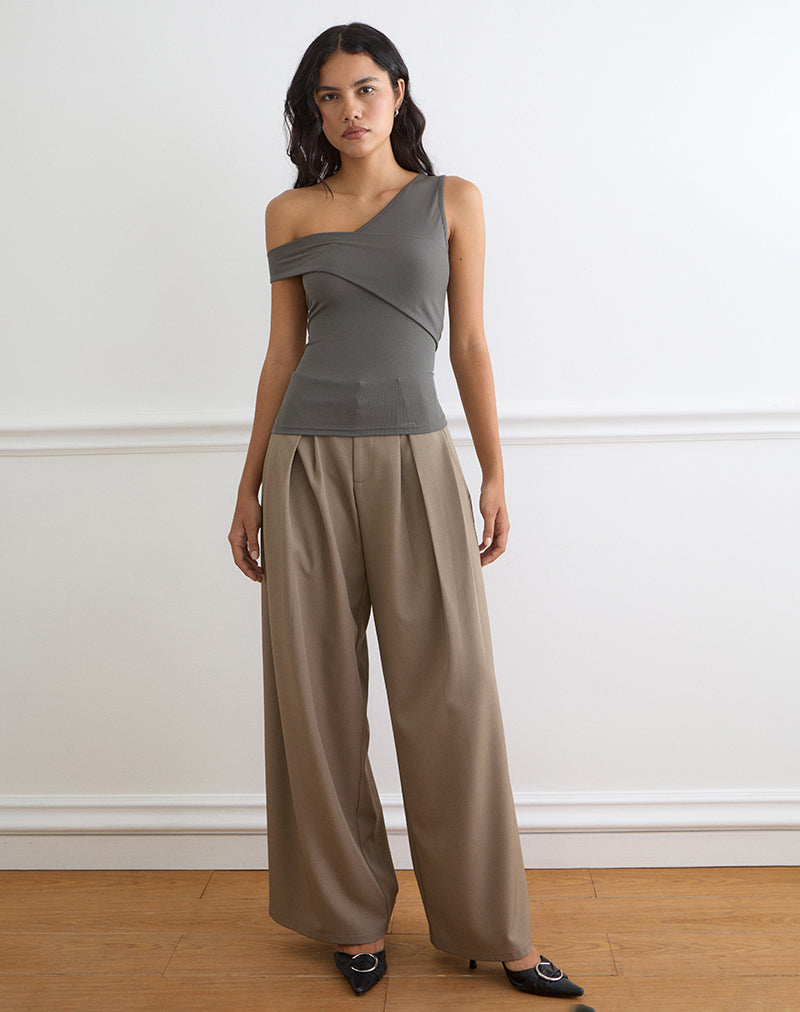 Women's Eco Lyocell Asymmetric Top with Off-Shoulder in Grey for Everyday Wear