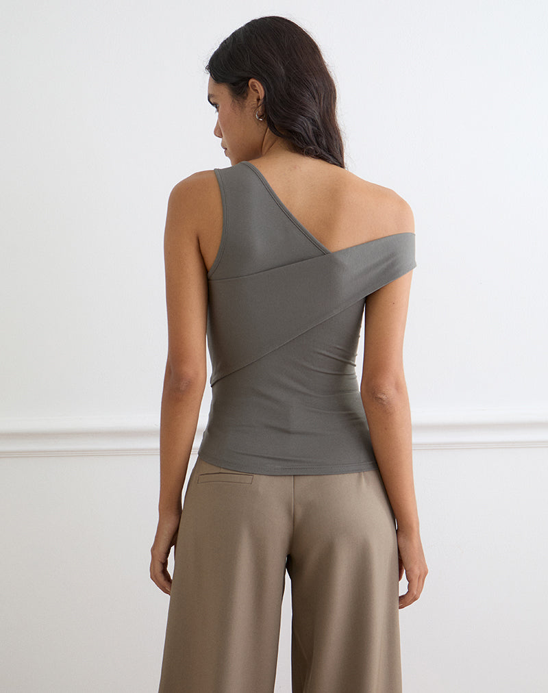 Women's Eco Lyocell Asymmetric Top with Off-Shoulder in Grey for Everyday Wear