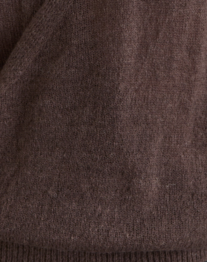 Women's Knit Long Sleeve Top with V-Neckline in Chocolate for Everyday Wear