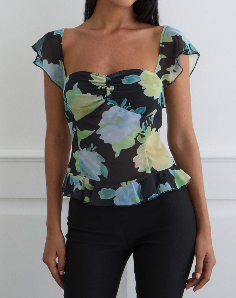 Women's Chiffon Fashion Top with Sweetheart Neckline in Black for Everyday Wear