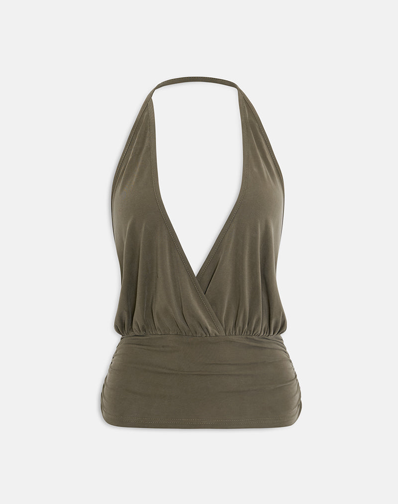 Women's Fashion Top with Cowl Neckline in Khaki for Everyday Wear