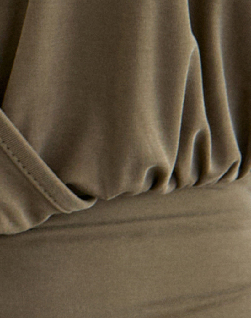Women's Fashion Top with Cowl Neckline in Khaki for Everyday Wear