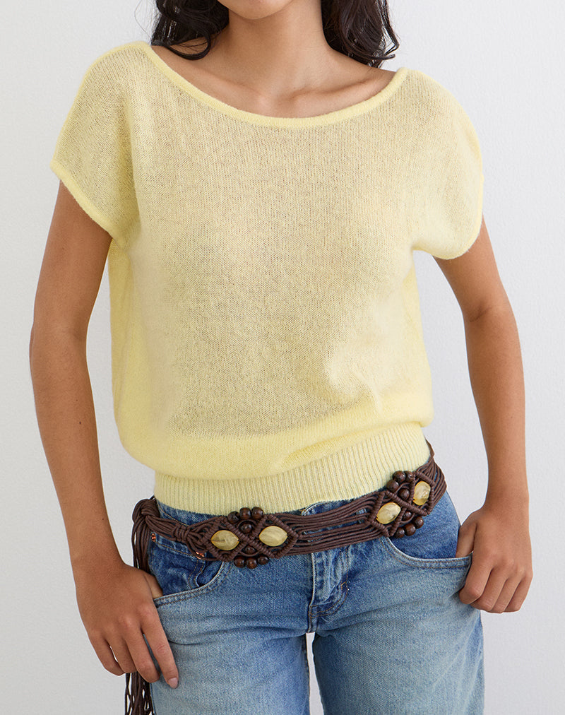 Women's Knit Fashion Relaxed Top with Scoop Neckline in Yellow for Everyday Wear