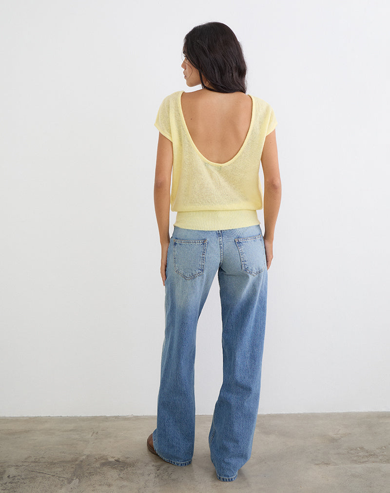 Women's Knit Fashion Relaxed Top with Scoop Neckline in Yellow for Everyday Wear