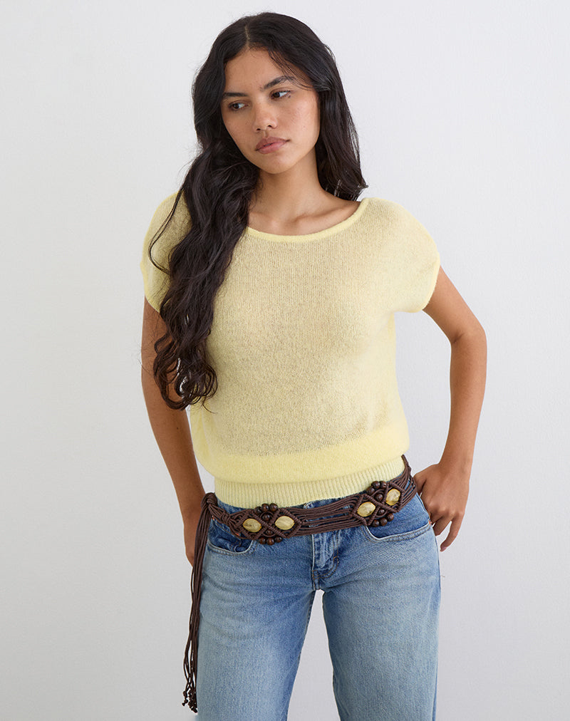 Women's Knit Fashion Relaxed Top with Scoop Neckline in Yellow for Everyday Wear