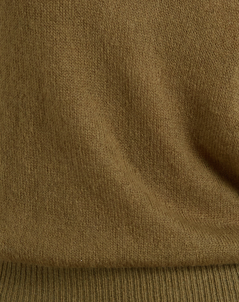 Women's Knit Fashion Relaxed Top with Scoop Neckline in Olive for Everyday Wear