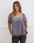 Women's Chiffon Fashion Top with Square Neckline in Blue for Everyday Wear