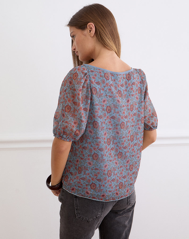 Women's Chiffon Fashion Top with Square Neckline in Blue for Everyday Wear