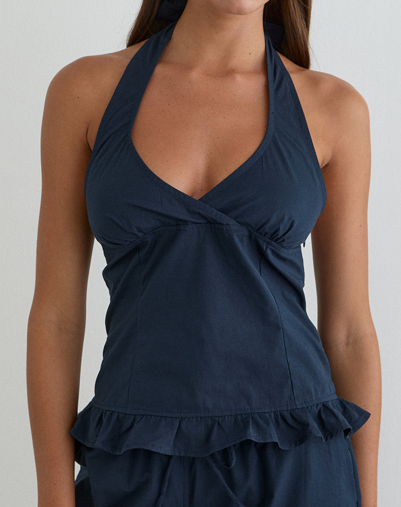 Women's Halterneck Fitted Top in Navy for Everyday Wear