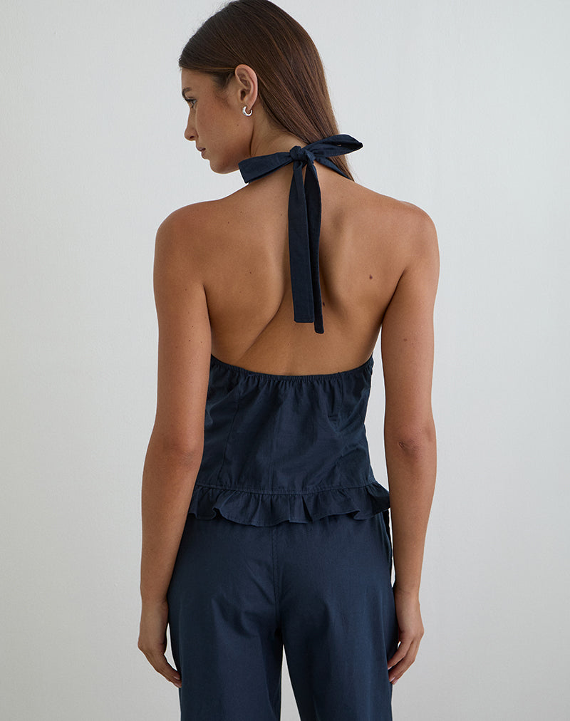 Women's Halterneck Fitted Top in Navy for Everyday Wear