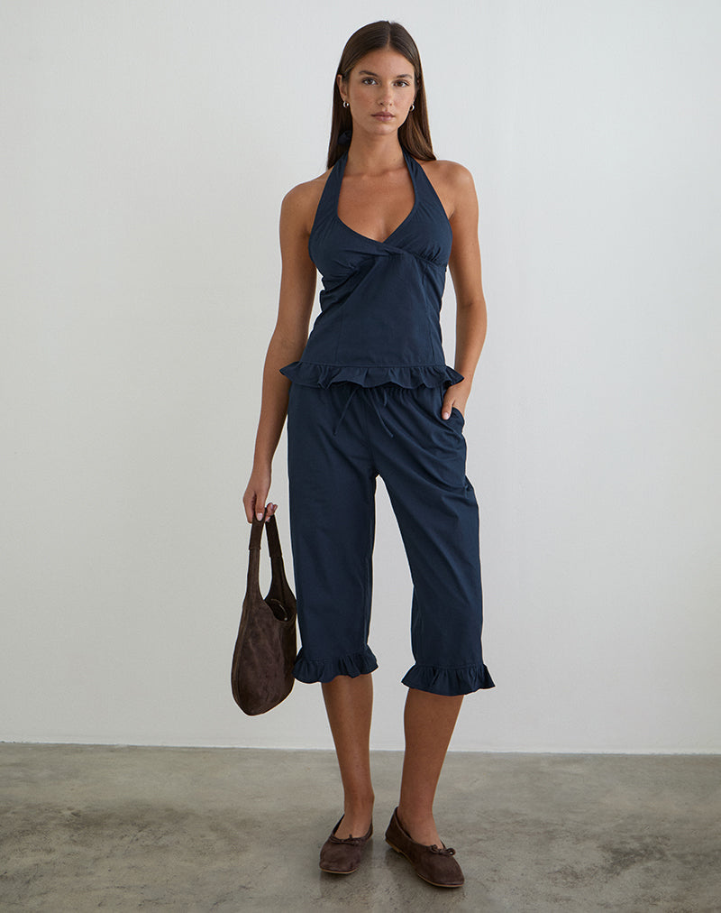Women's Halterneck Fitted Top in Navy for Everyday Wear