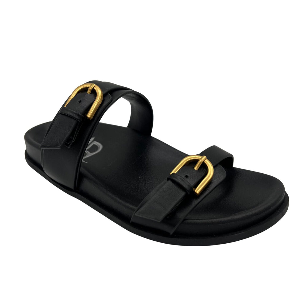 Women's Flat Open-Toe Sandals in Black with Cushioned Sole for All-Day Comfort