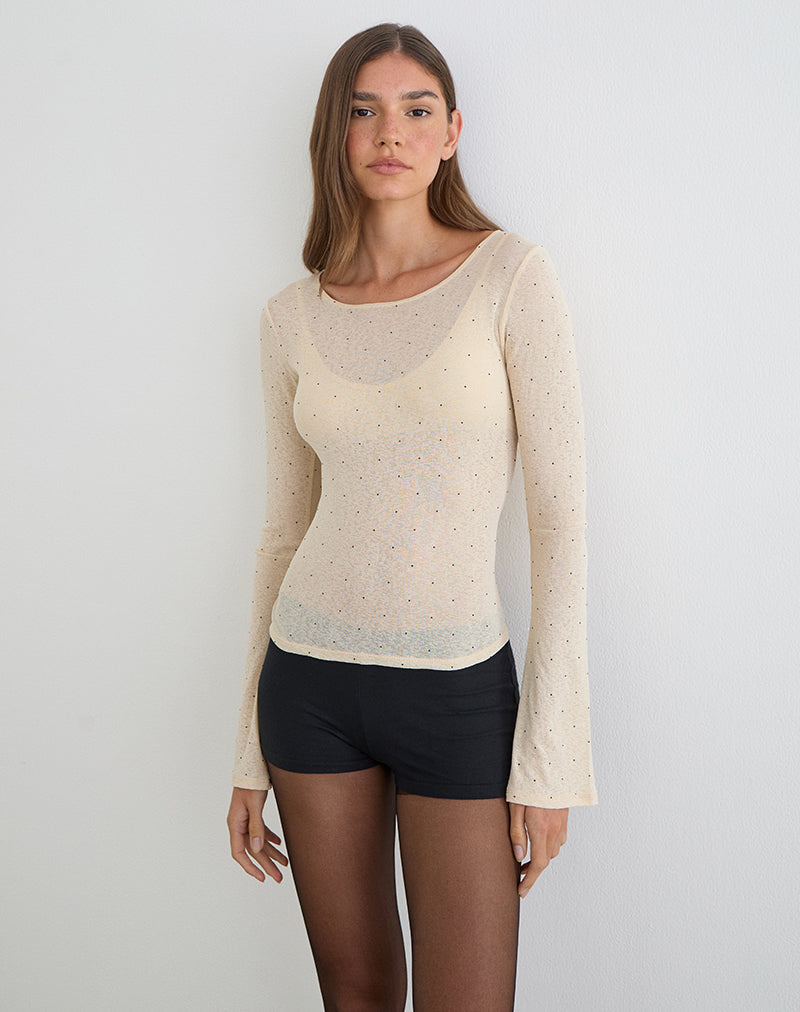 Women's Jersey Long Sleeve Bodycon Top in Beige for Everyday Wear
