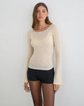 Women's Jersey Long Sleeve Bodycon Top in Beige for Everyday Wear