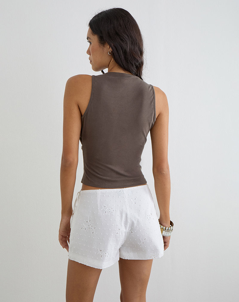 Women's Eco Lyocell Sleeveless Vest Top with V-Neckline in Brown for Everyday Wear