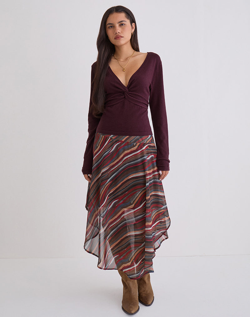Women's Knit Shift Fitted Midi Dress with V-Neckline in Plum for Everyday Wear