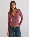 Women's Cotton Long Sleeve Bodycon Top with Scoop Neckline in Burgundy for Everyday Wear