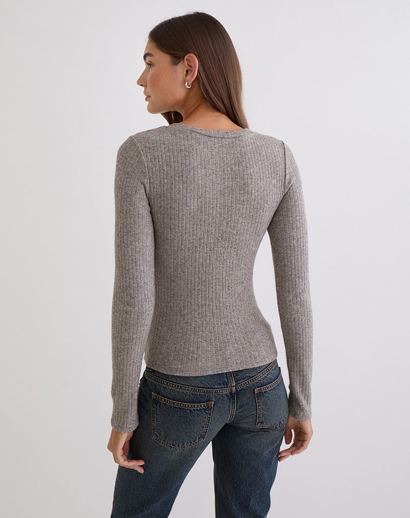 Women's Knit Long Sleeve Top in Grey for Everyday Wear